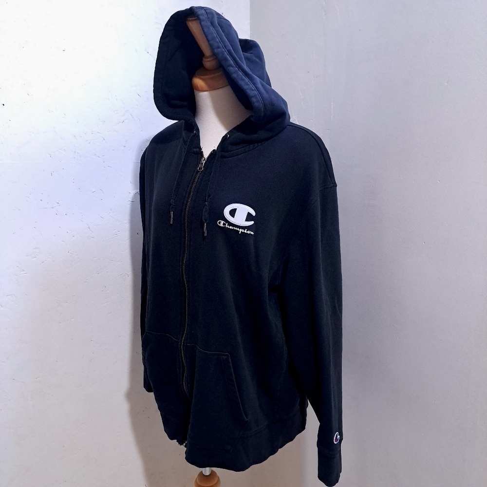 Champion | Black zip up unisex logo hoodie sweater
